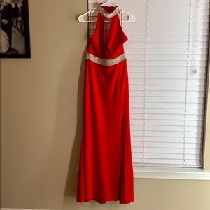 Red Open Back Evening Gown